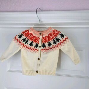 Christmas Tree Fair Isle Cardigan Baby Size 6M Cotton Starting Out Button Up‎